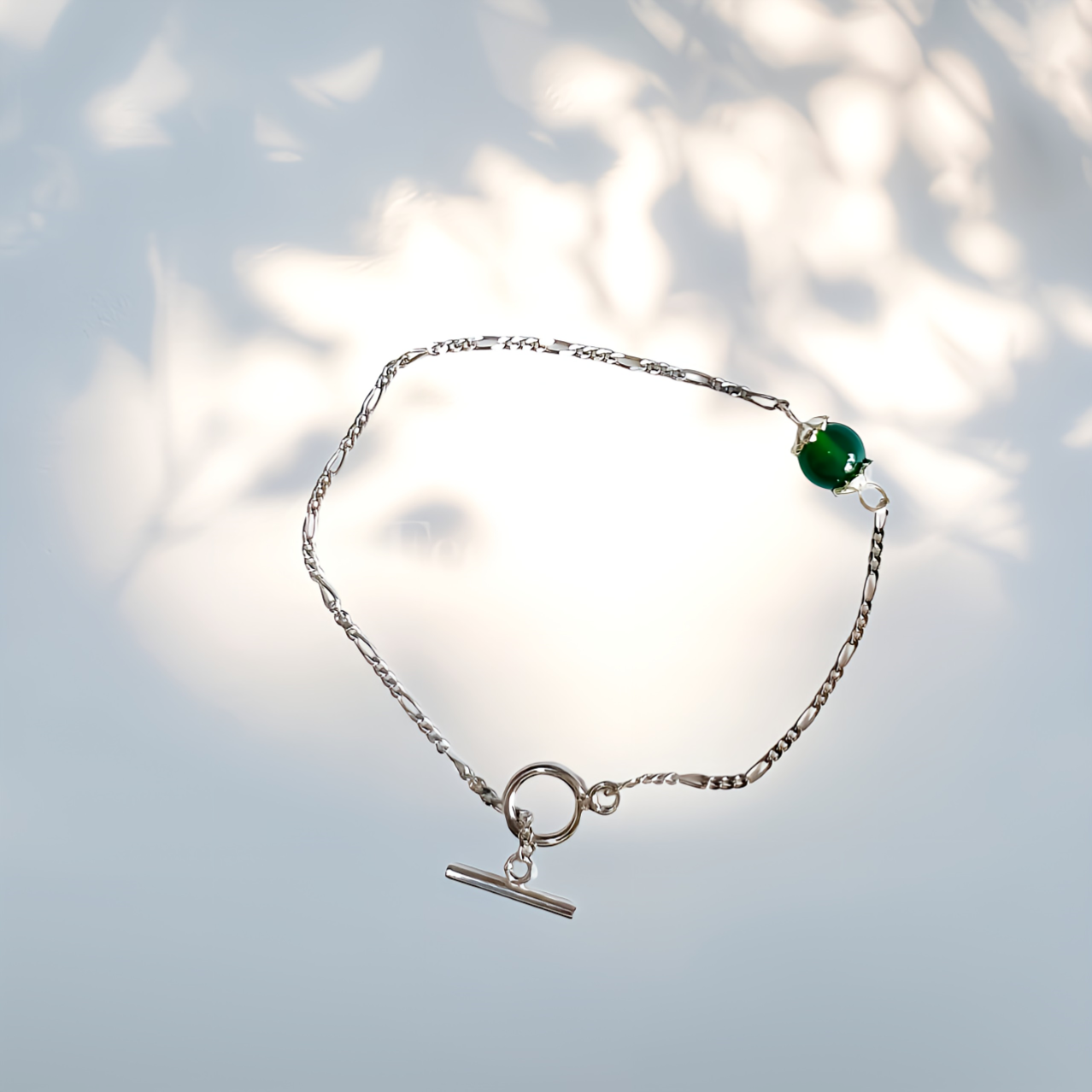 silver bracelet with one green agate powerstone design for business office women and work women