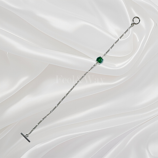 silver bracelet with one green agate powerstone design for business office women and work women