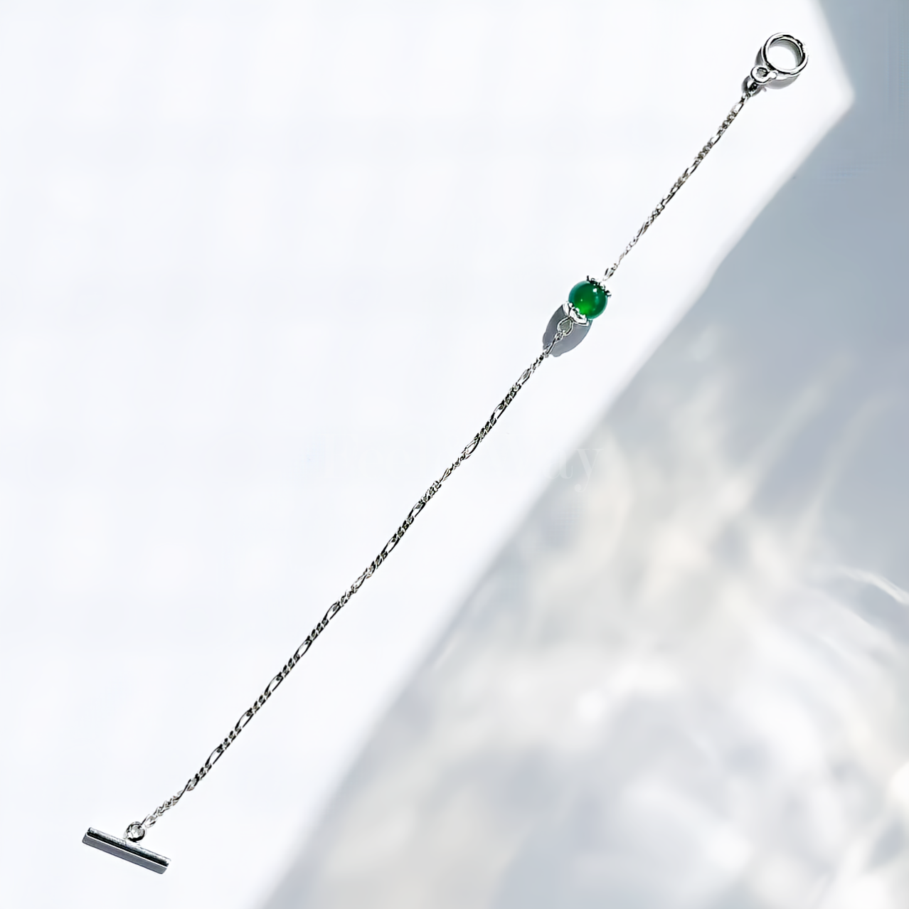 silver bracelet with one green agate powerstone design for business office women and work women