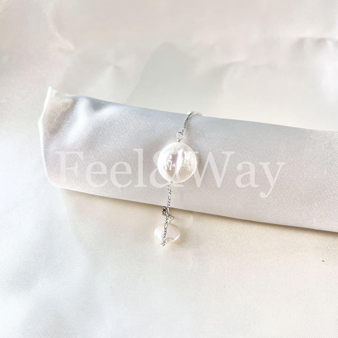 大粒　淡水パール　艶　純銀　シルバー　ロジウムコーディング　S925 チェーン　ブレスレット　Feel&Way feel.and.way feel-way.com