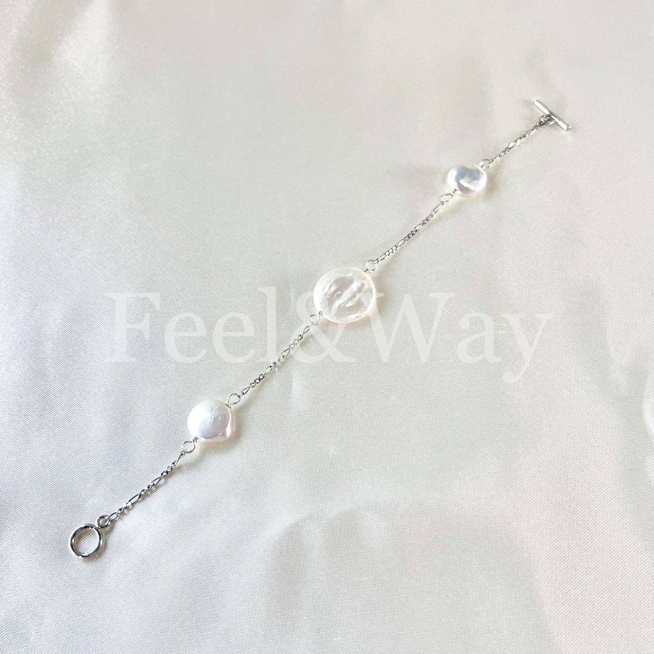 大粒　淡水パール　艶　純銀　シルバー　ロジウムコーディング　S925 チェーン　ブレスレット　Feel&Way feel.and.way feel-way.com