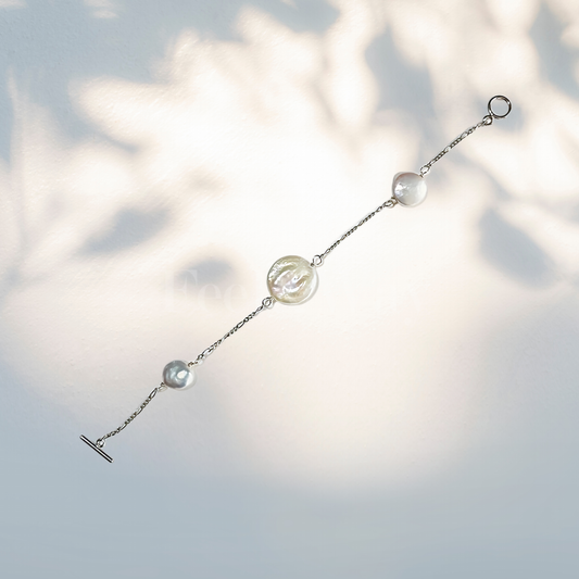 three diffrence freshwater peals of simple design silver bracelet for business office women and work women