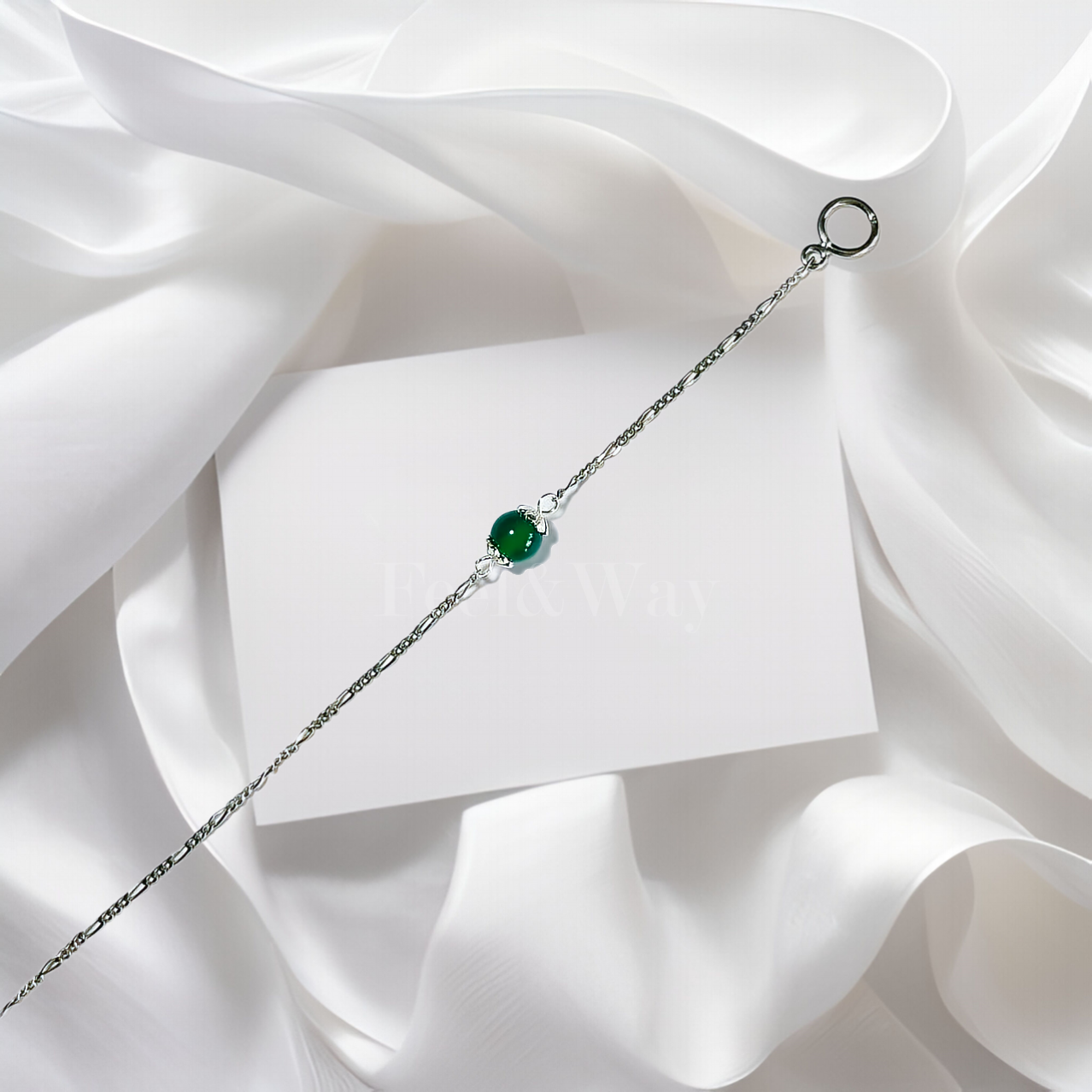 silver bracelet with one green agate powerstone design for business office women and work women