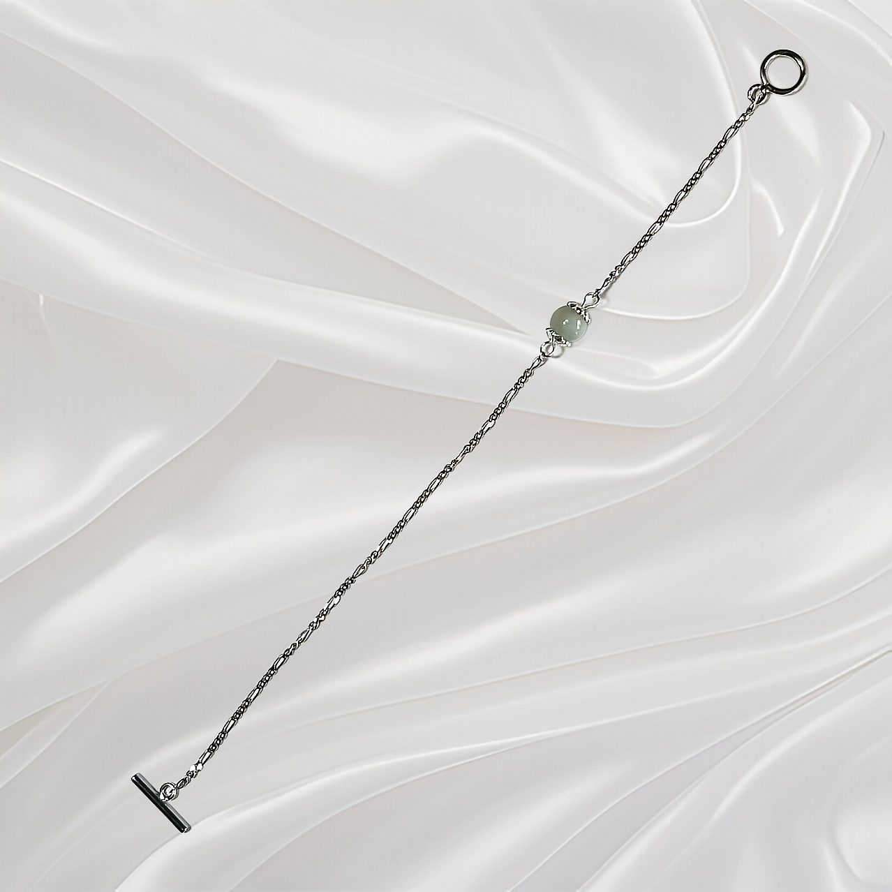 silver bracelet with jade point, and handmade simple design for business person or office women and  work women
